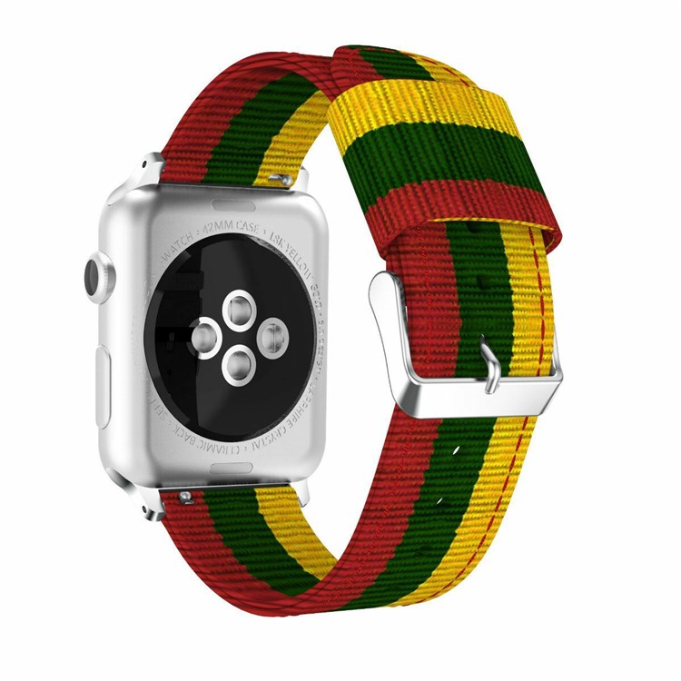 Stripe Style Adjustable Nylon Watch Band for Apple Watch Series 4 40mm / Series 3 2 1 38mm Watch - Yellow / Blackish Green / Red-3