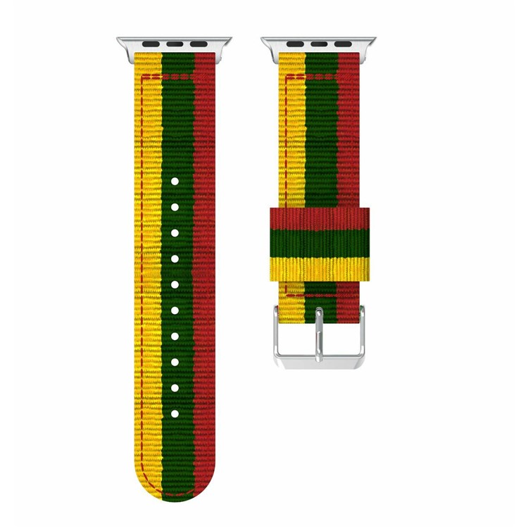 Stripe Style Adjustable Nylon Watch Band for Apple Watch Series 4 40mm / Series 3 2 1 38mm Watch - Yellow / Blackish Green / Red-4