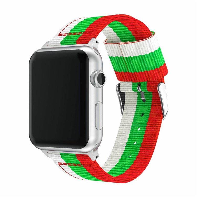Stripe Style Adjustable Nylon Watch Bracelet for Apple Watch Series 4 40mm / Series 3 2 1 38mm Watch - White / Green / Red-2