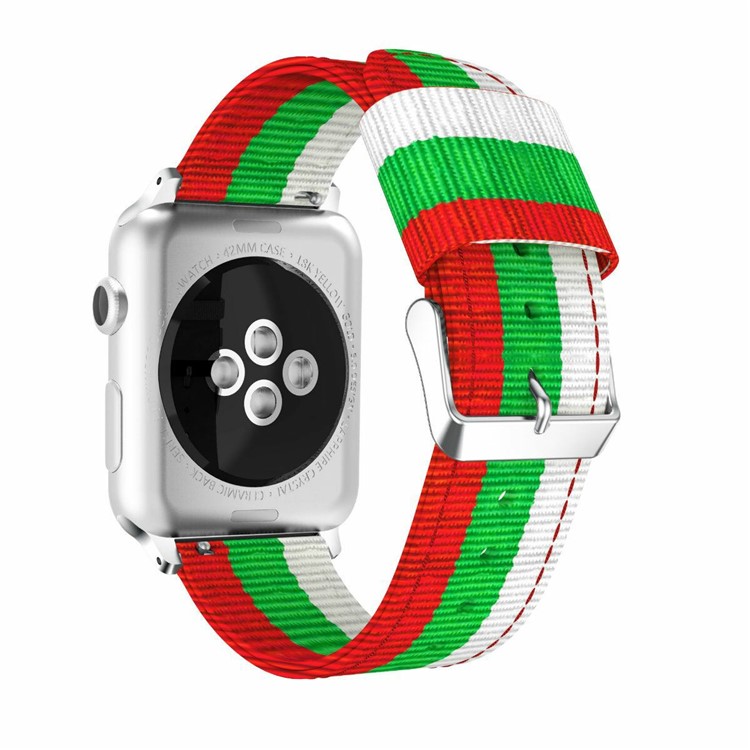 Stripe Style Adjustable Nylon Watch Bracelet for Apple Watch Series 4 40mm / Series 3 2 1 38mm Watch - White / Green / Red-3