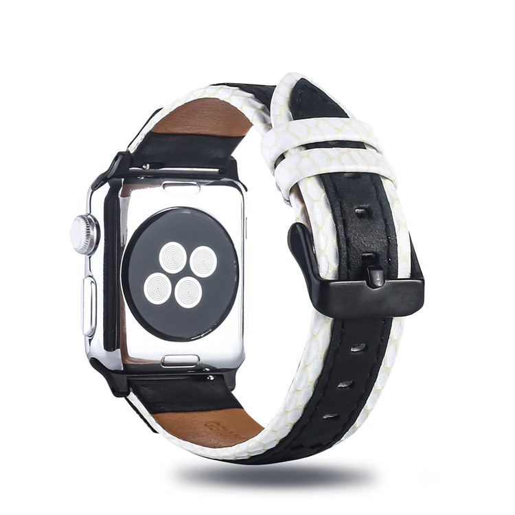 Two-color Top Layer Cowhide Leather Watchband Strap for Apple Watch Series 4 44mm / Series 3 2 1 42mm - Black / White-1