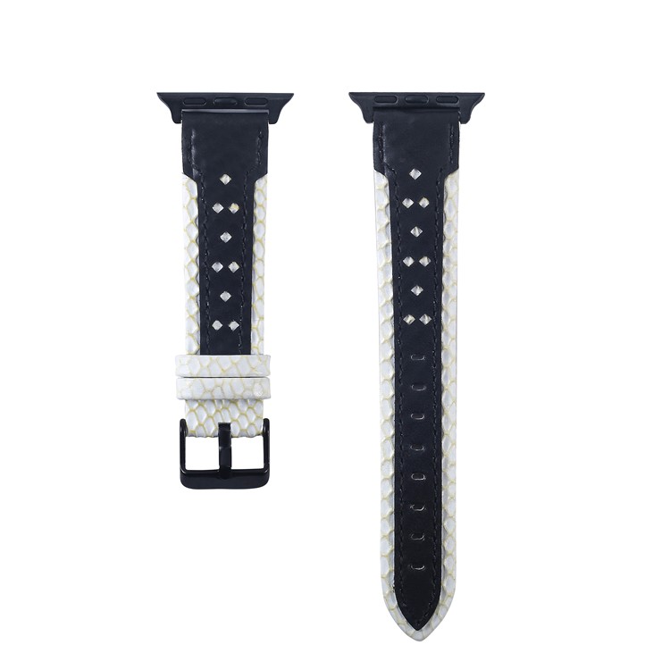 Two-color Top Layer Cowhide Leather Watchband Strap for Apple Watch Series 4 44mm / Series 3 2 1 42mm - Black / White-2