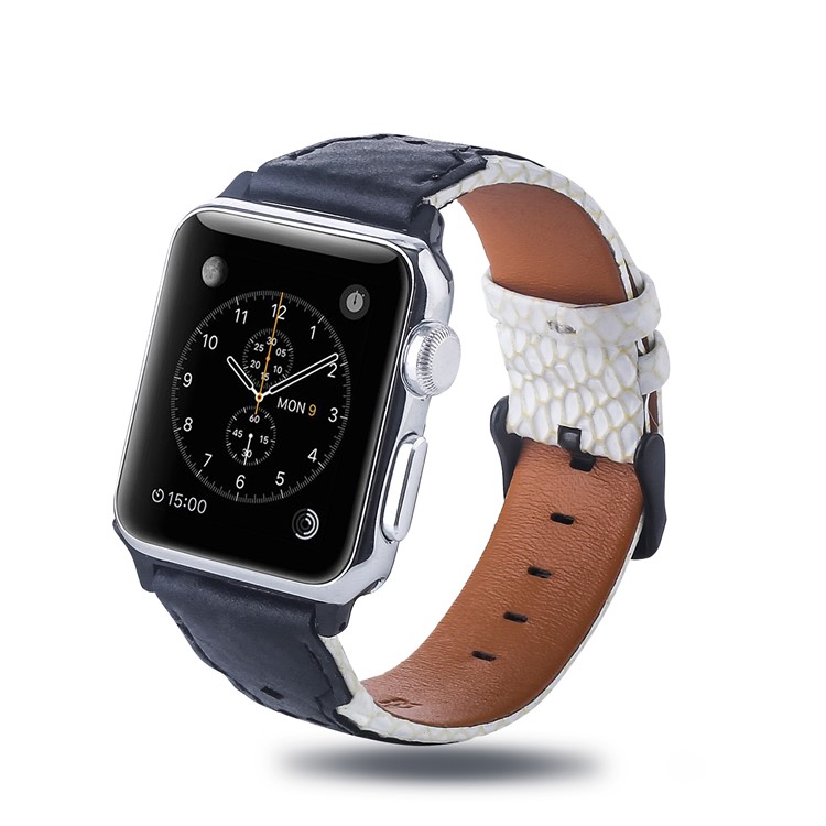 Two-color Top Layer Cowhide Leather Watchband Strap for Apple Watch Series 4 44mm / Series 3 2 1 42mm - Black / White-3
