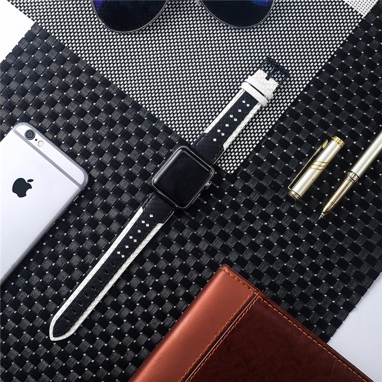 Two-color Top Layer Cowhide Leather Watchband Strap for Apple Watch Series 4 44mm / Series 3 2 1 42mm - Black / White-4