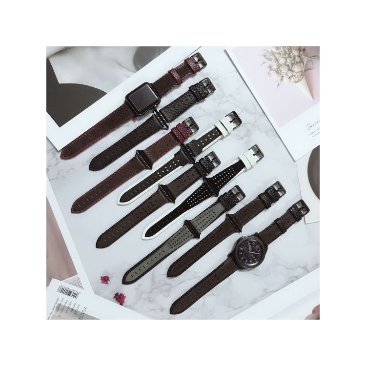 Two-color Top Layer Cowhide Leather Watchband Strap for Apple Watch Series 4 44mm / Series 3 2 1 42mm - Black / White-5