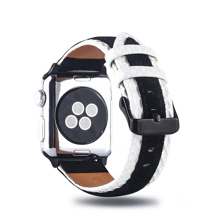 Bi-color Top Layer Cowhide Leather Watch Band Strap for Apple Watch Series 4 44mm / Seires 3/2/1 42mm - White / Black-1
