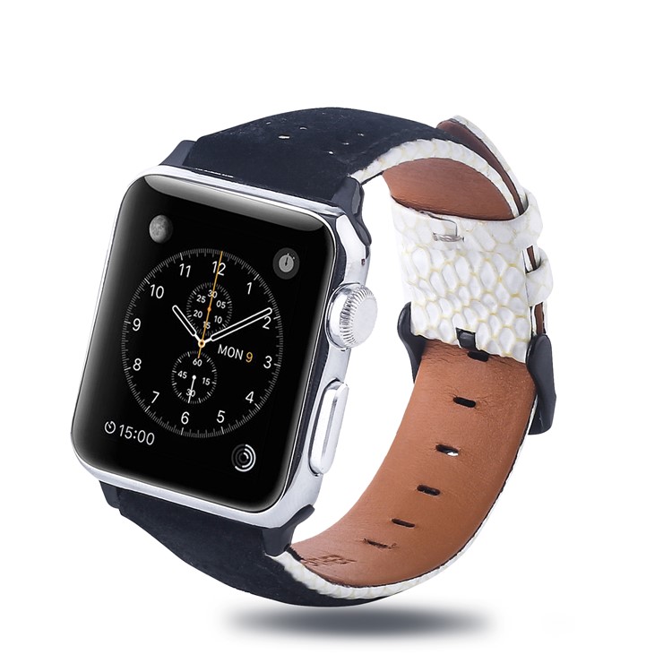 Bi-color Top Layer Cowhide Leather Watch Band Strap for Apple Watch Series 4 44mm / Seires 3/2/1 42mm - White / Black-2