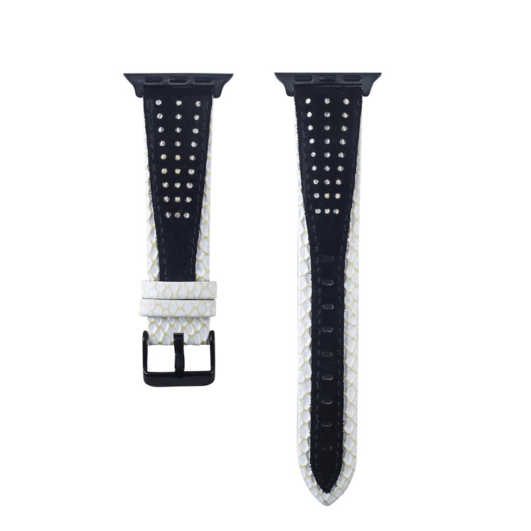 Bi-color Top Layer Cowhide Leather Watch Band Strap for Apple Watch Series 4 44mm / Seires 3/2/1 42mm - White / Black-3