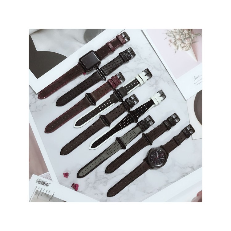 Bi-color Top Layer Cowhide Leather Watch Band Strap for Apple Watch Series 4 44mm / Seires 3/2/1 42mm - White / Black-5