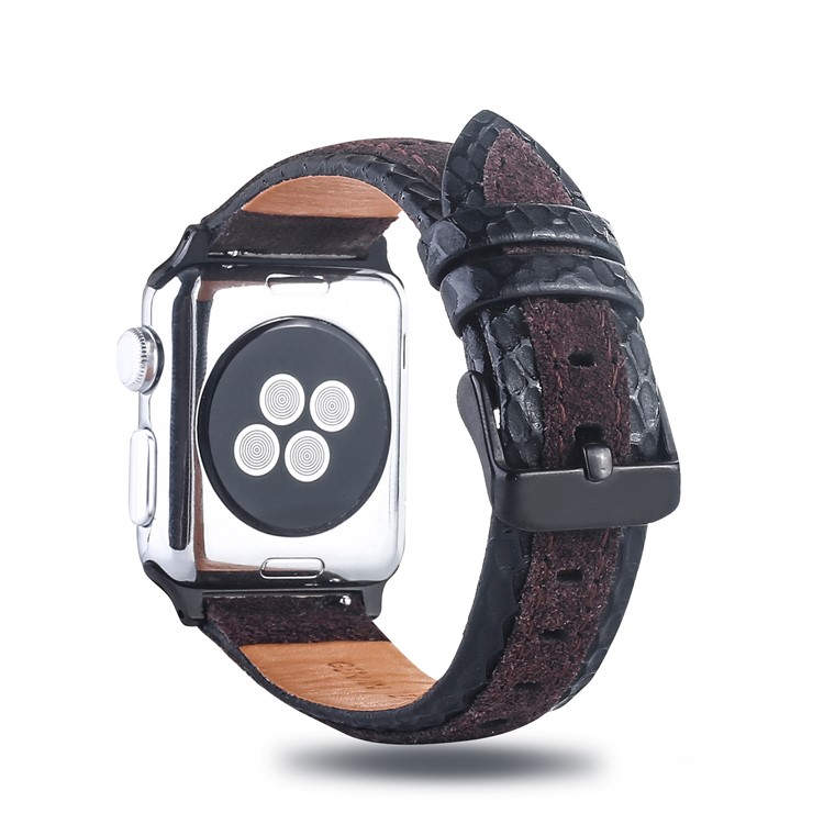 Bi-color Top Layer Cowhide Leather Wrist Strap Replacement for Apple Watch Series 4 44mm / Seires 3/2/1 42mm - Black / Brown-1