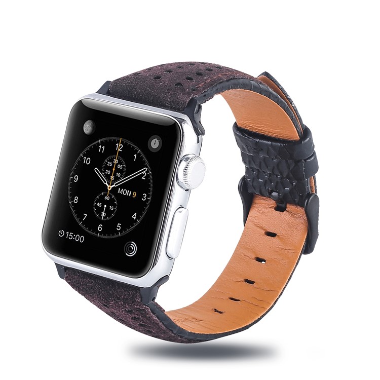 Bi-color Top Layer Cowhide Leather Wrist Strap Replacement for Apple Watch Series 4 44mm / Seires 3/2/1 42mm - Black / Brown-2