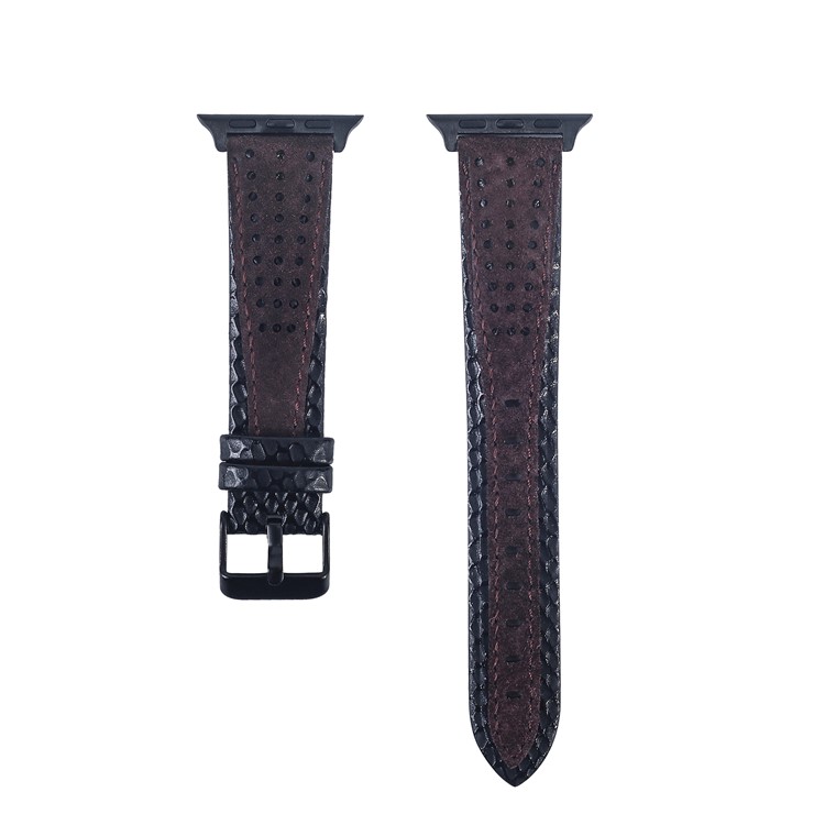 Bi-color Top Layer Cowhide Leather Wrist Strap Replacement for Apple Watch Series 4 44mm / Seires 3/2/1 42mm - Black / Brown-3