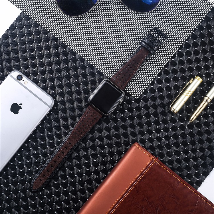 Bi-color Top Layer Cowhide Leather Wrist Strap Replacement for Apple Watch Series 4 44mm / Seires 3/2/1 42mm - Black / Brown-4
