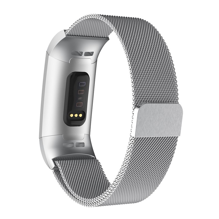 Luxury Milanese Metal Magnetic Watch Band for Fitbit Charge 3 - Size: S / Silver-2