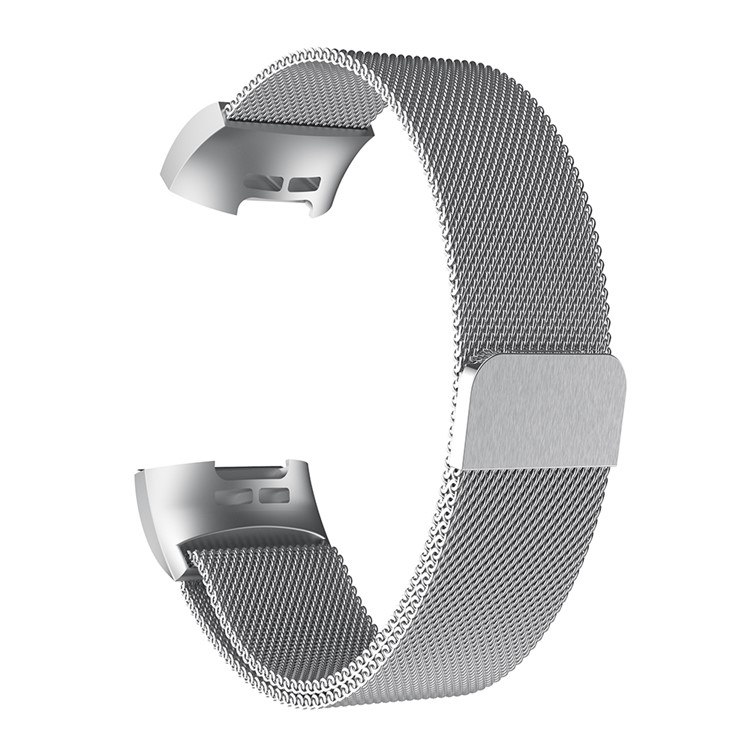 Luxury Milanese Metal Magnetic Watch Band for Fitbit Charge 3 - Size: S / Silver-3