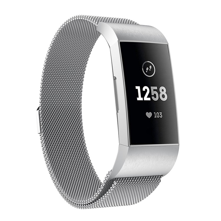 

Luxury Milanese Metal Magnetic Watch Band for Fitbit Charge 3 - Size: L / Silver, Fitbit Charge 3