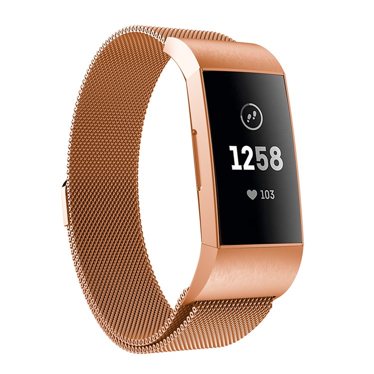 Luxury Milanese Metal Magnetic Watch Strap Replacement for Fitbit Charge 3 - Size: L / Rose Gold-1