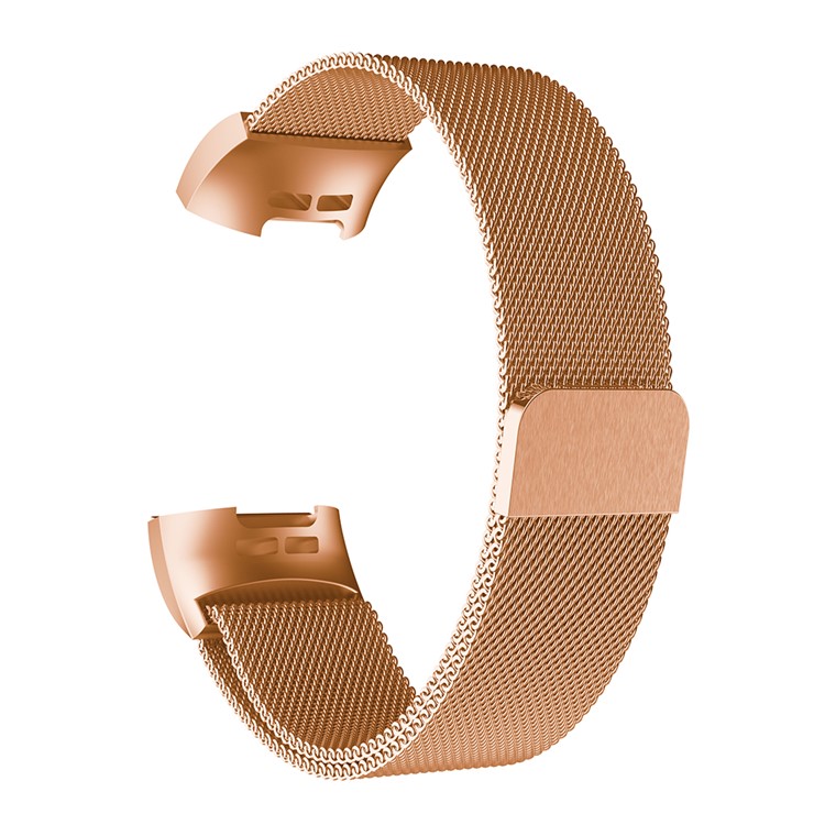 Luxury Milanese Metal Magnetic Watch Strap Replacement for Fitbit Charge 3 - Size: L / Rose Gold-2