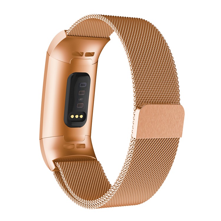 Luxury Milanese Metal Magnetic Watch Strap Replacement for Fitbit Charge 3 - Size: L / Rose Gold-3