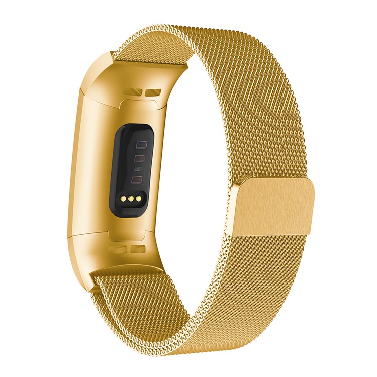 Luxury Milanese Metal Magnetic Watch Band Replacement for Fitbit Charge 3 - Size: L / Gold-2