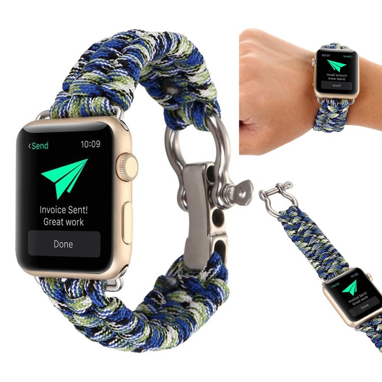 

Nylon Rope Braided Watch Strap Outdoor Sports Emergency Rope for Apple Watch Series 4 40mm, Series 3 / 2 / 1 38mm - Blue / Green
