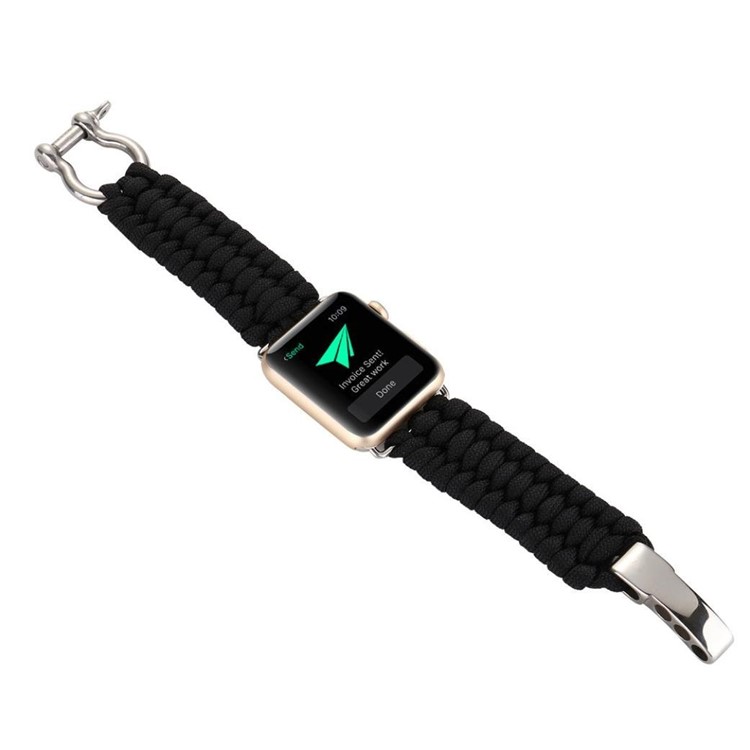 Outdoor Sports Emergency Rope Nylon Braided Watch Strap for Apple Watch Series 4 44mm, Series 3 / 2 / 1 42mm - All Black-2