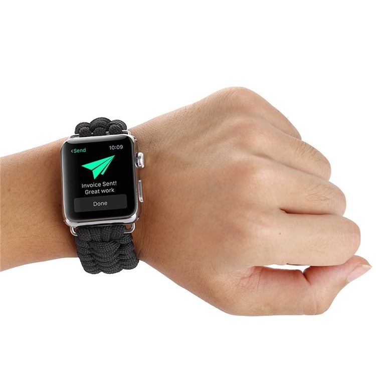 Outdoor Sports Emergency Rope Nylon Braided Watch Strap for Apple Watch Series 4 44mm, Series 3 / 2 / 1 42mm - All Black-5