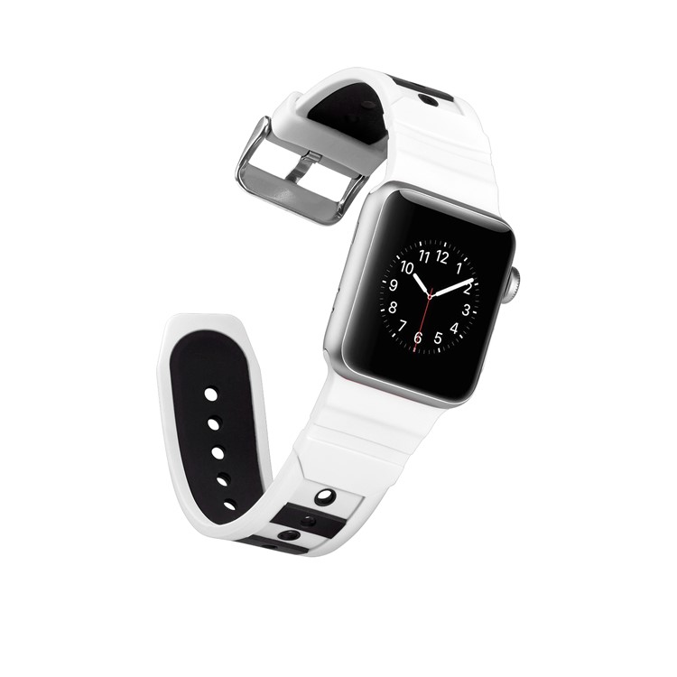 Dual-color Concavo-convex Silicone Watch Wrist Strap for Apple Watch Series 4 40mm / Series 3 2 1 38mm - White/Black-9