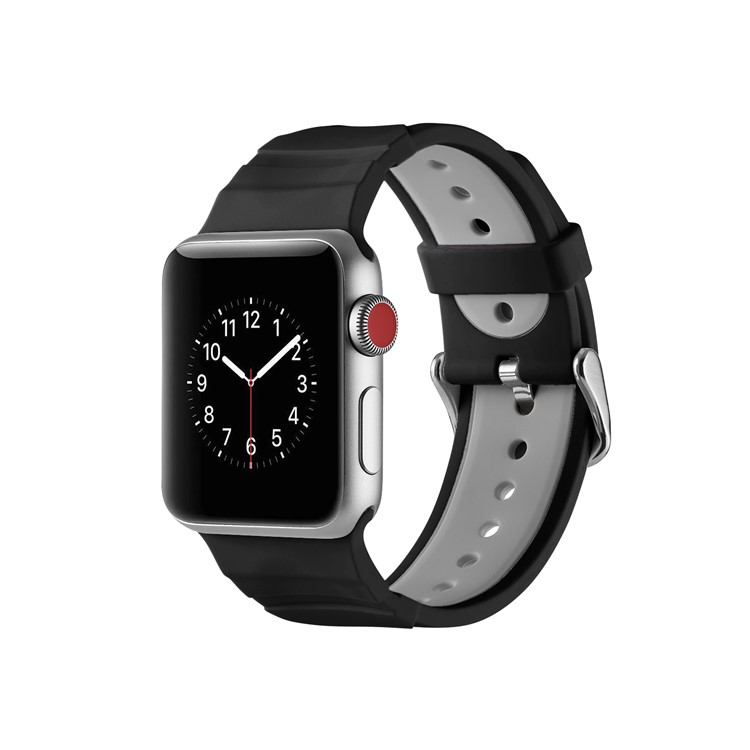 Concavo-convex Dual-color Silicone Watch Band for Apple Watch Series 4 40mm / Series 3 2 1 38mm - Black/Grey-6