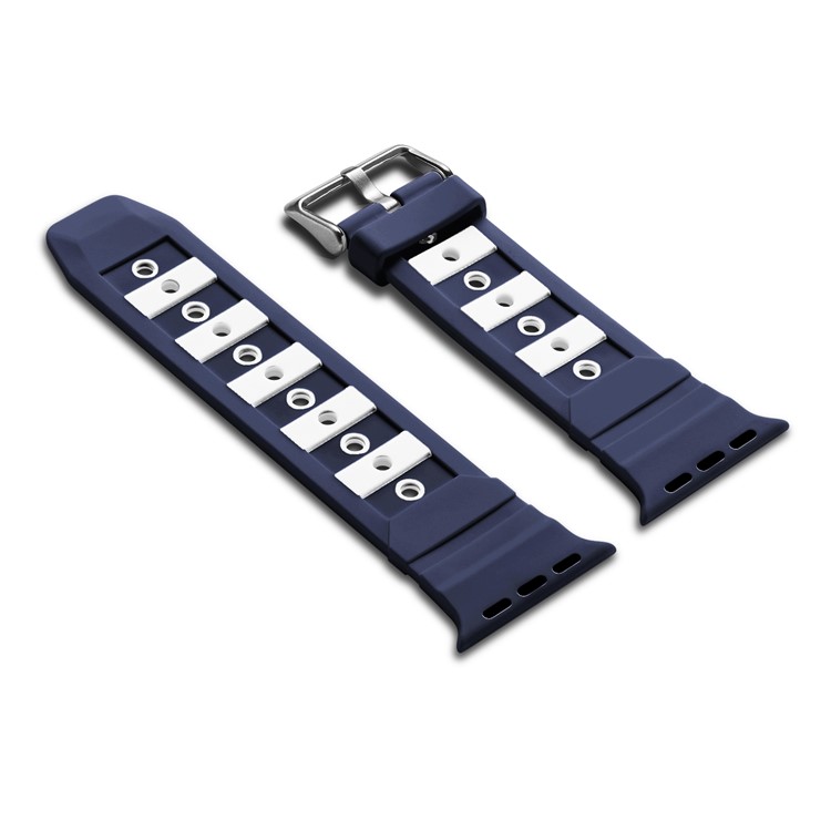 For Apple Watch Series 4 40mm / Series 3 2 1 38mm Dual-color Concavo-convex Silicone Wristwatch Strap - Blue/White-4