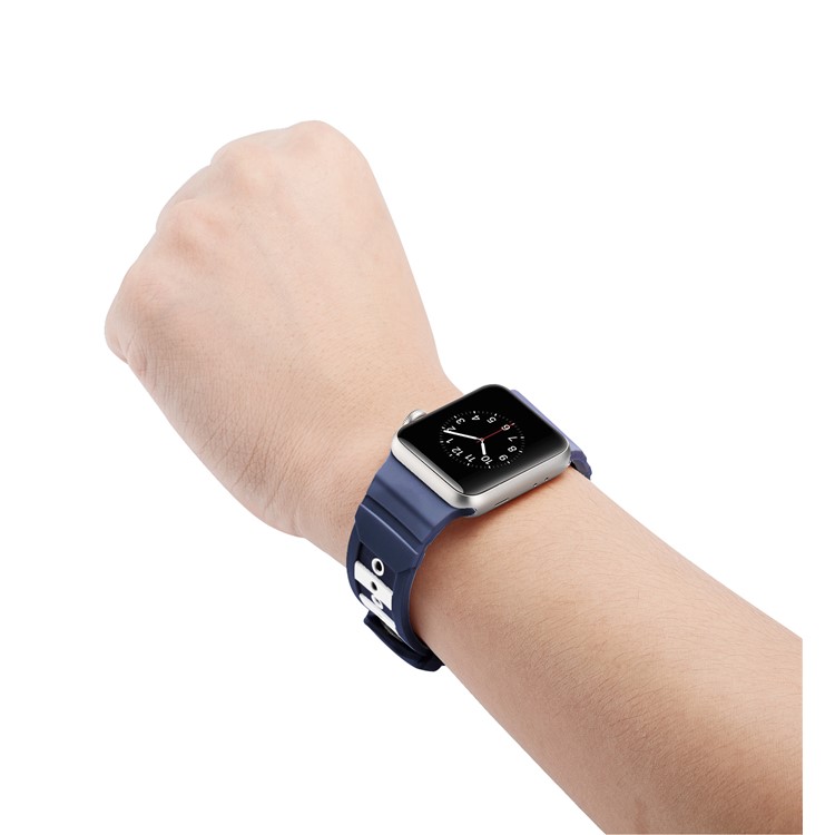 For Apple Watch Series 4 40mm / Series 3 2 1 38mm Dual-color Concavo-convex Silicone Wristwatch Strap - Blue/White-6