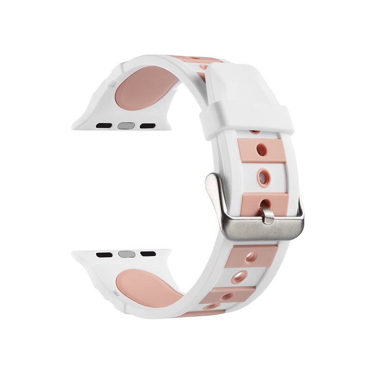 Dual-color Concavo-convex Silicone Wrist Watch Band for Apple Watch Series 4 44mm / Series 3 2 1 42mm - White / Pink-1