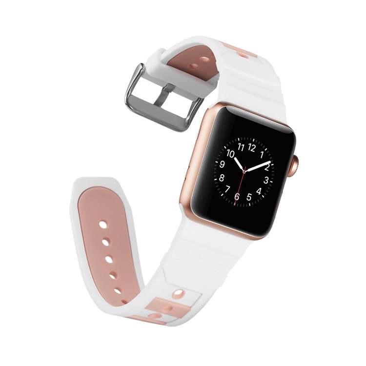 Dual-color Concavo-convex Silicone Wrist Watch Band for Apple Watch Series 4 44mm / Series 3 2 1 42mm - White / Pink-2