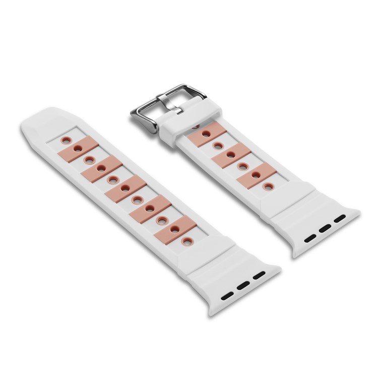 Dual-color Concavo-convex Silicone Wrist Watch Band for Apple Watch Series 4 44mm / Series 3 2 1 42mm - White / Pink-3