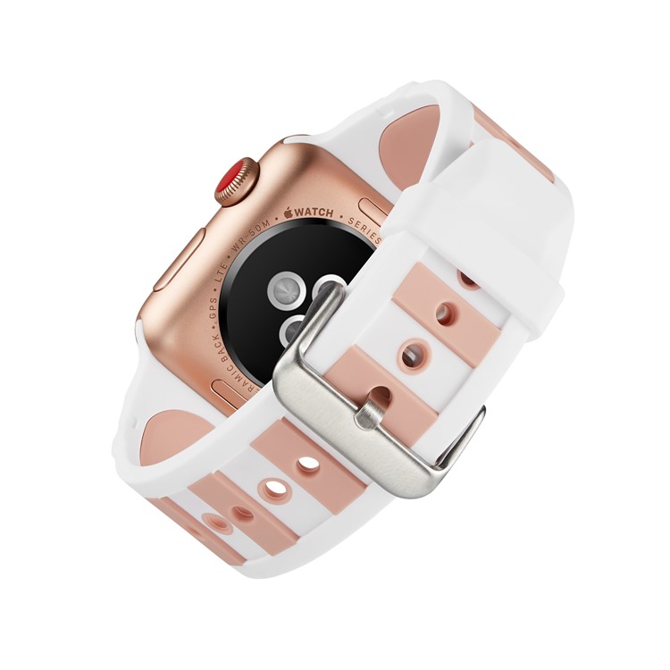 Dual-color Concavo-convex Silicone Wrist Watch Band for Apple Watch Series 4 44mm / Series 3 2 1 42mm - White / Pink-5