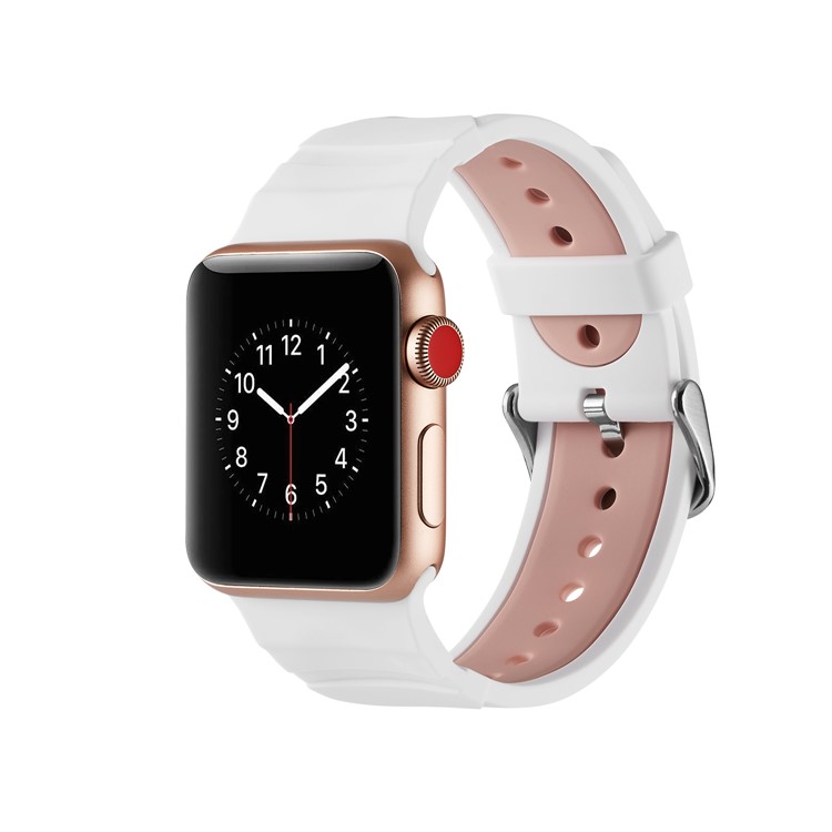Dual-color Concavo-convex Silicone Wrist Watch Band for Apple Watch Series 4 44mm / Series 3 2 1 42mm - White / Pink-6