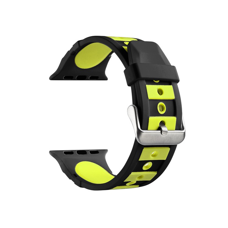 Dual-color Concavo-convex Silicone Watch Replacement Band for Apple Watch Series 4 44mm / Series 3 2 1 42mm - Black / Yellow-1