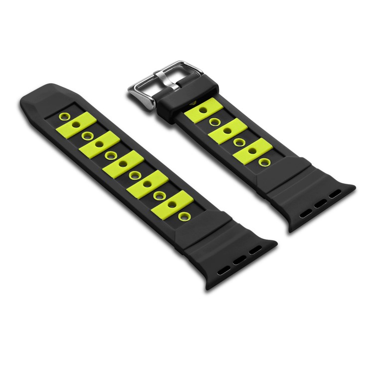 Dual-color Concavo-convex Silicone Watch Replacement Band for Apple Watch Series 4 44mm / Series 3 2 1 42mm - Black / Yellow-4