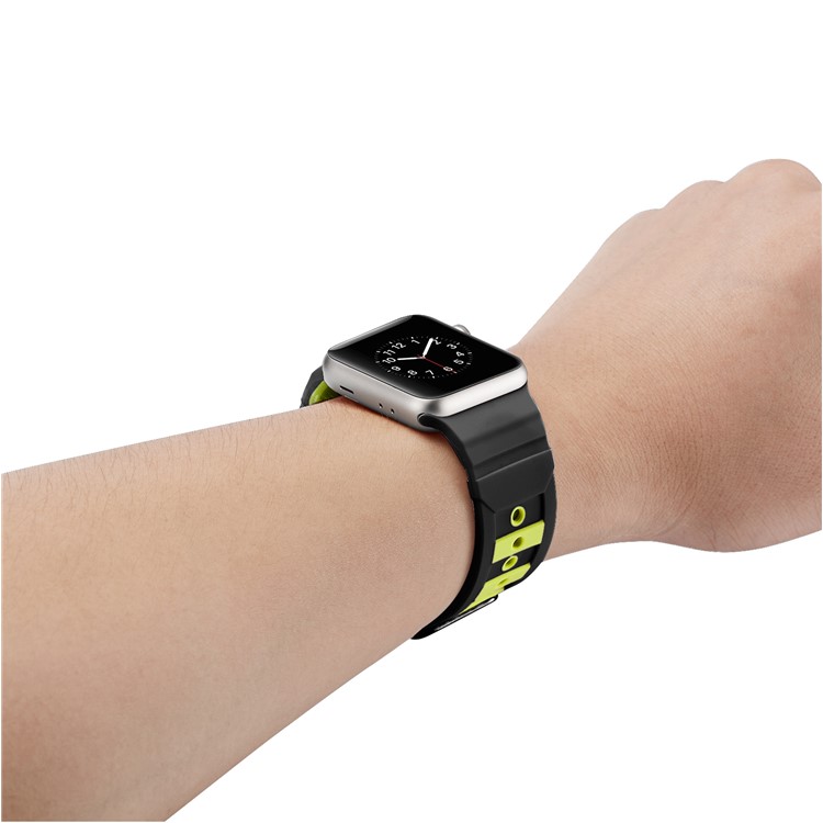 Dual-color Concavo-convex Silicone Watch Replacement Band for Apple Watch Series 4 44mm / Series 3 2 1 42mm - Black / Yellow-5