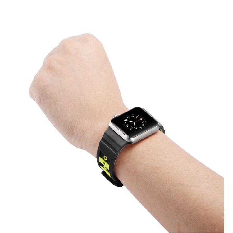 Dual-color Concavo-convex Silicone Watch Replacement Band for Apple Watch Series 4 44mm / Series 3 2 1 42mm - Black / Yellow-6