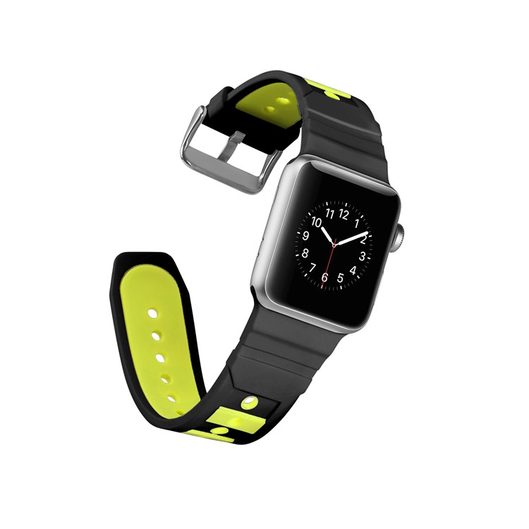 Dual-color Concavo-convex Silicone Watch Replacement Band for Apple Watch Series 4 44mm / Series 3 2 1 42mm - Black / Yellow-7