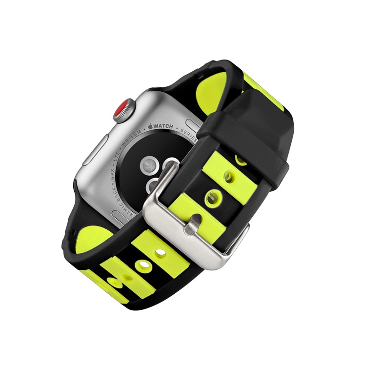 Dual-color Concavo-convex Silicone Watch Replacement Band for Apple Watch Series 4 44mm / Series 3 2 1 42mm - Black / Yellow-8