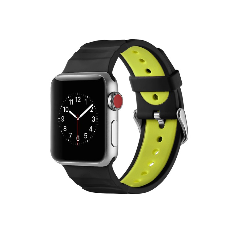 Dual-color Concavo-convex Silicone Watch Replacement Band for Apple Watch Series 4 44mm / Series 3 2 1 42mm - Black / Yellow-9