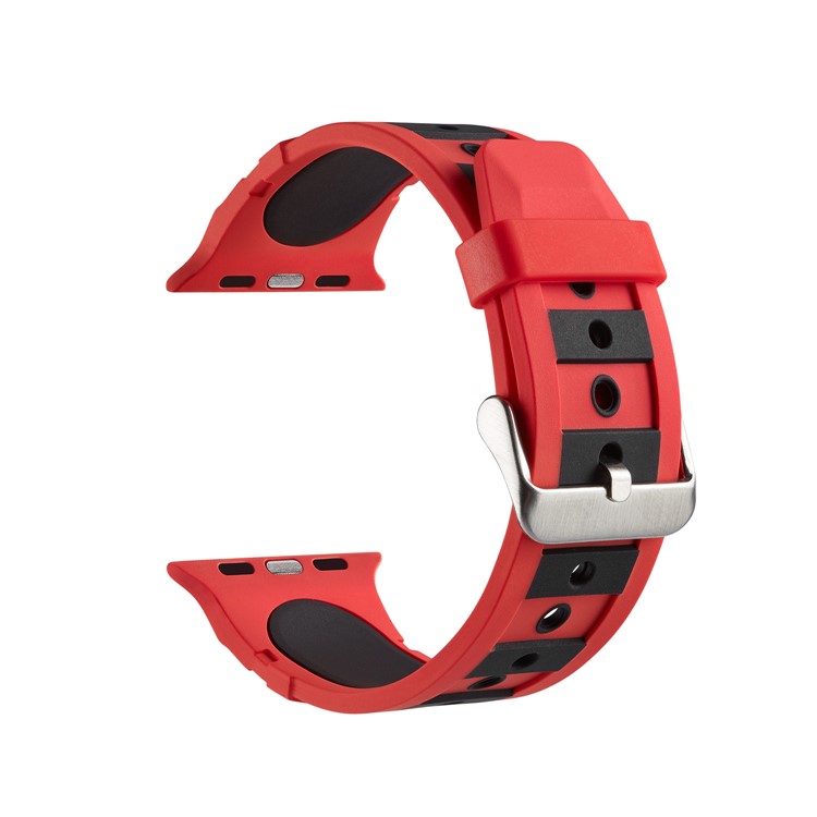 Dual-color Concavo-convex Silicone Wrist Band for Apple Watch Series 4 44mm / Series 3 2 1 42mm - Red / Black-1