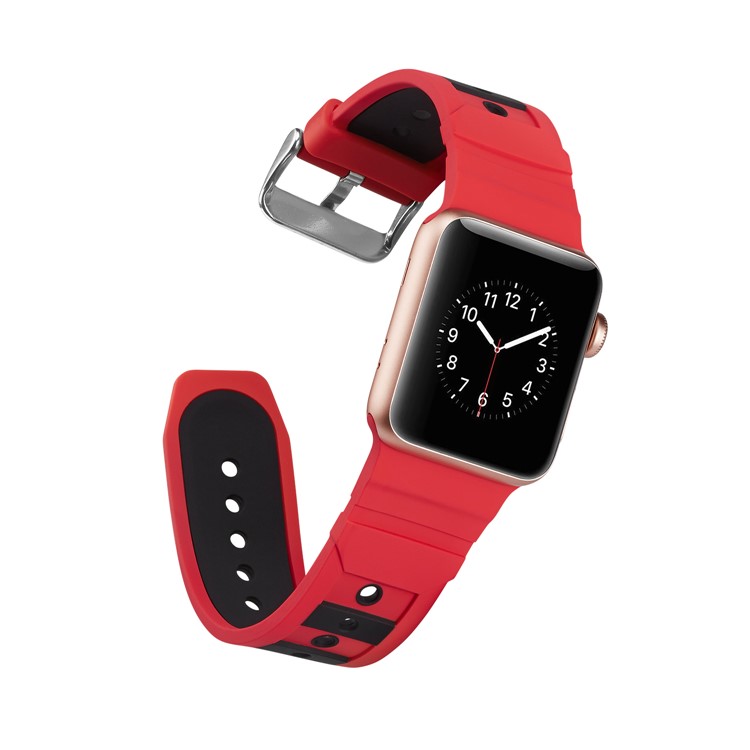 Dual-color Concavo-convex Silicone Wrist Band for Apple Watch Series 4 44mm / Series 3 2 1 42mm - Red / Black-2