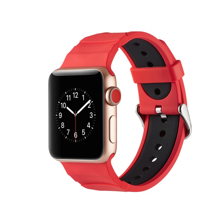 Dual-color Concavo-convex Silicone Wrist Band for Apple Watch Series 4 44mm / Series 3 2 1 42mm - Red / Black-6