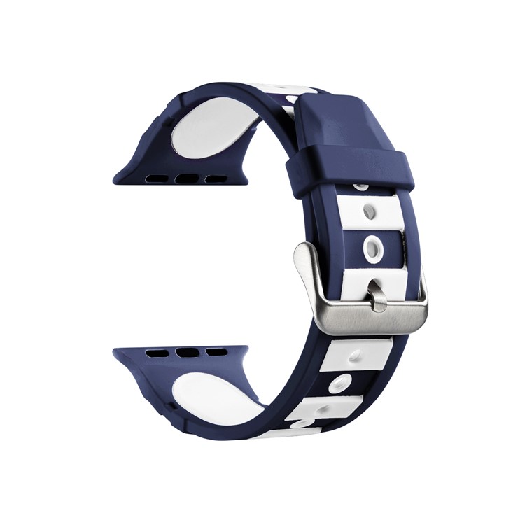 For Apple Watch Series 4 44mm / Series 3 2 1 42mm Dual-color Concavo-convex Silicone Flexible Wristwatch Band Strap - Blue / White-1