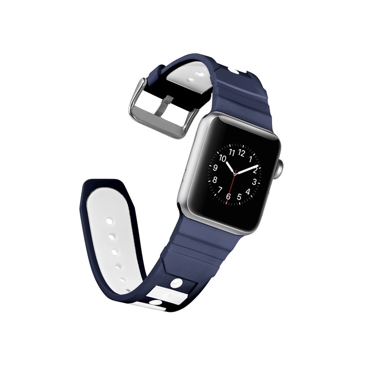 For Apple Watch Series 4 44mm / Series 3 2 1 42mm Dual-color Concavo-convex Silicone Flexible Wristwatch Band Strap - Blue / White-7