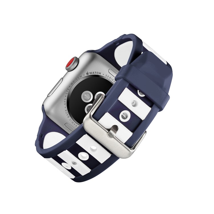 For Apple Watch Series 4 44mm / Series 3 2 1 42mm Dual-color Concavo-convex Silicone Flexible Wristwatch Band Strap - Blue / White-8