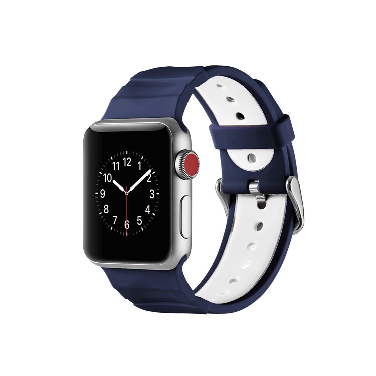 For Apple Watch Series 4 44mm / Series 3 2 1 42mm Dual-color Concavo-convex Silicone Flexible Wristwatch Band Strap - Blue / White-9
